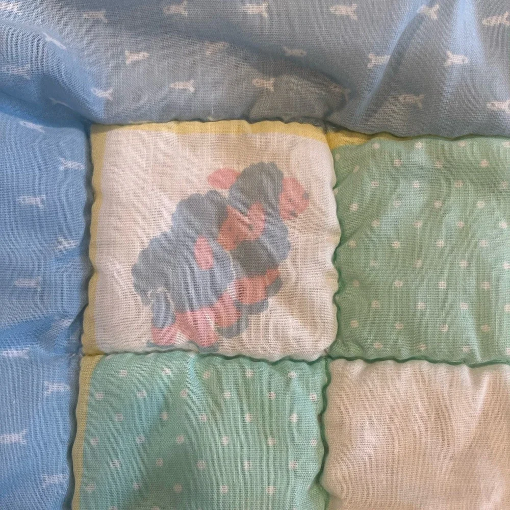 VTG Baby Dreams Bibb USA Crib Quilt Blanket Noah's Ark Animals Pastel Nursery